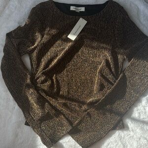 Francesca's Collections Black and Gold Textured Top